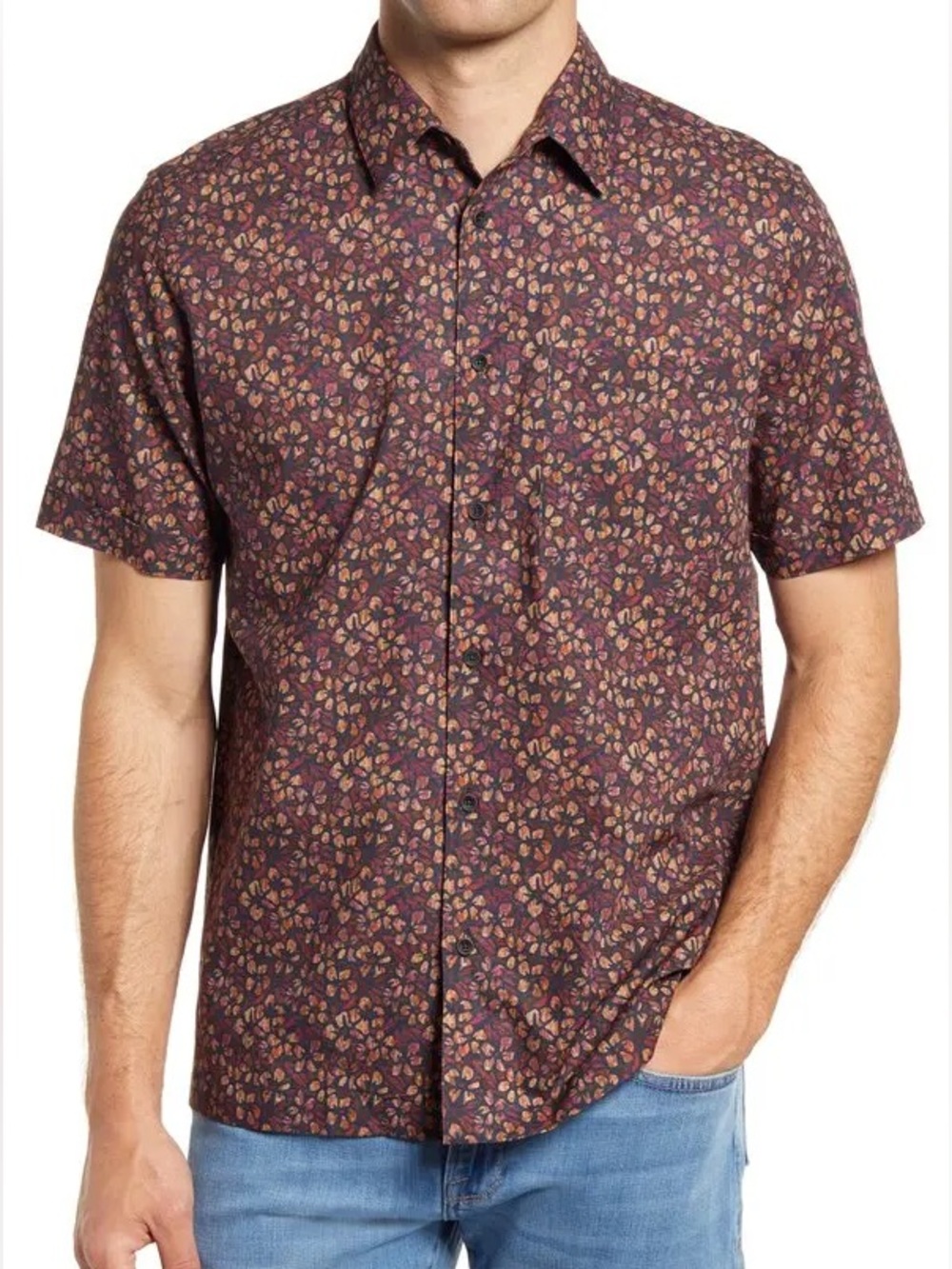 Ted Baker London Berhood Short-Sleeve Floral Button-Down Shirt in Burgundy 4/L